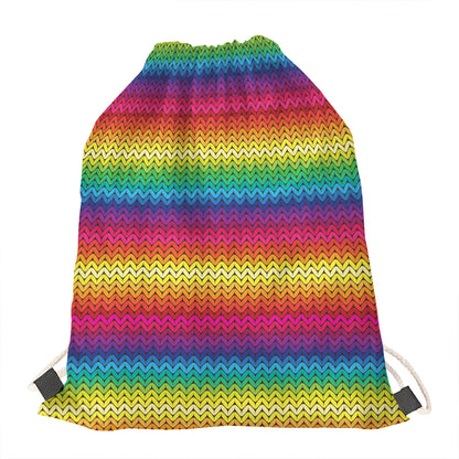 Rainbow Knitted Mexican Pattern Print Drawstring Bag