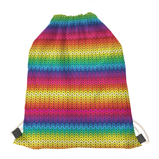 Rainbow Knitted Mexican Pattern Print Drawstring Bag