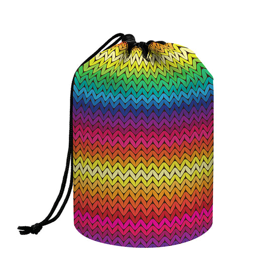Rainbow Knitted Mexican Pattern Print Drawstring Makeup Bag