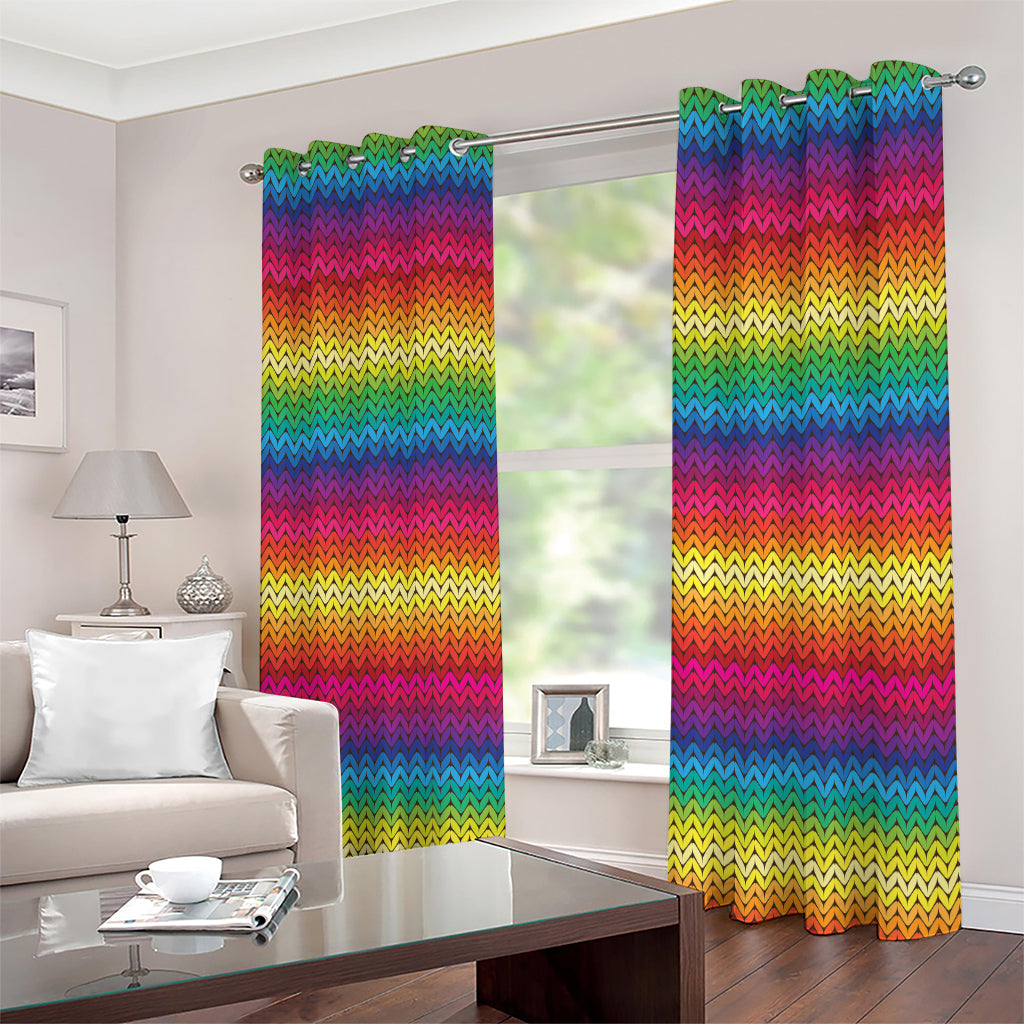 Rainbow Knitted Mexican Pattern Print Extra Wide Grommet Curtains