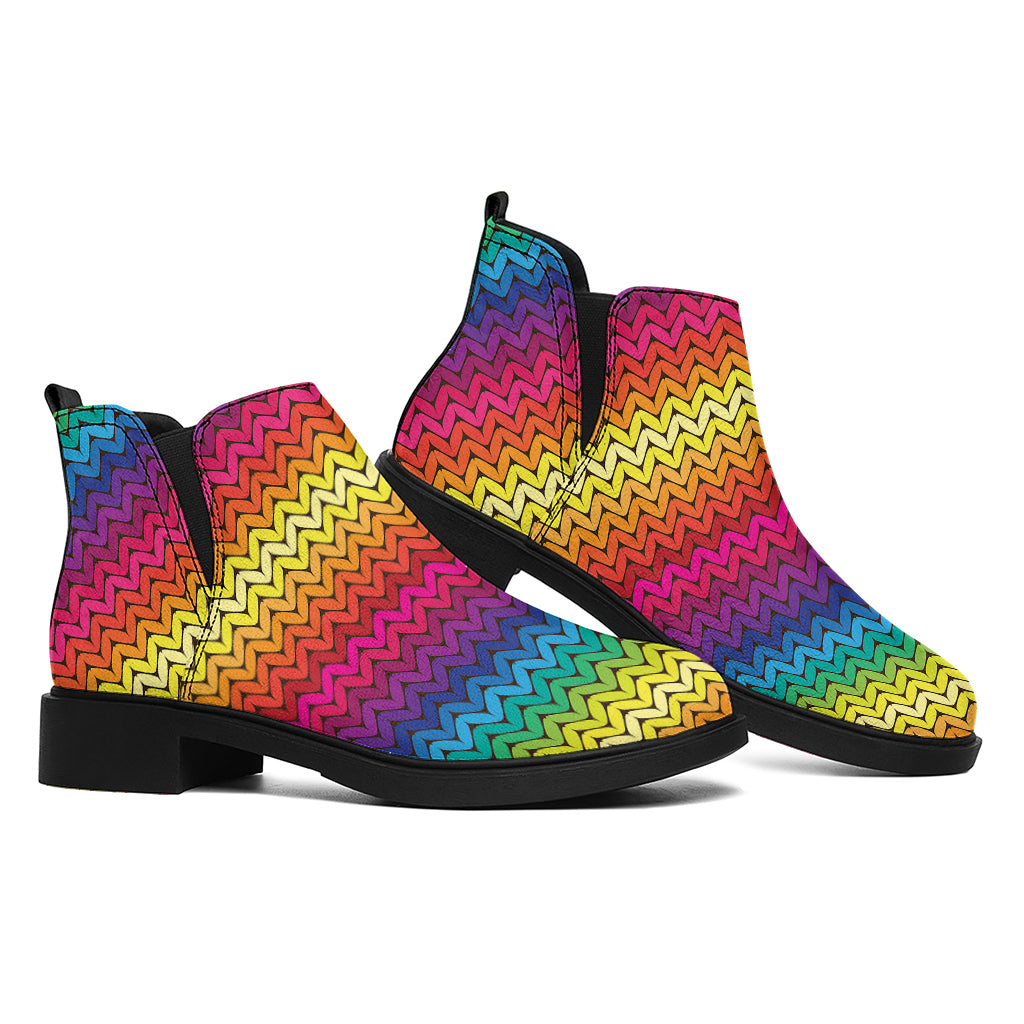 Rainbow Knitted Mexican Pattern Print Flat Ankle Boots