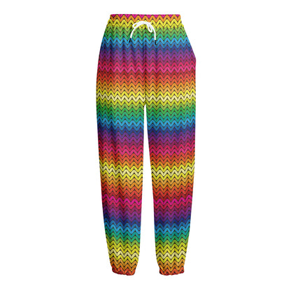 Rainbow Knitted Mexican Pattern Print Fleece Lined Knit Pants