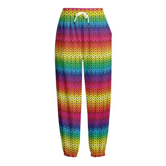 Rainbow Knitted Mexican Pattern Print Fleece Lined Knit Pants