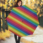 Rainbow Knitted Mexican Pattern Print Foldable Umbrella