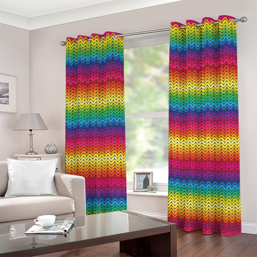 Rainbow Knitted Mexican Pattern Print Grommet Curtains