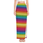 Rainbow Knitted Mexican Pattern Print High Slit Maxi Skirt