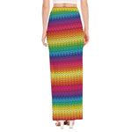 Rainbow Knitted Mexican Pattern Print High Slit Maxi Skirt