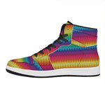 Rainbow Knitted Mexican Pattern Print High Top Leather Sneakers
