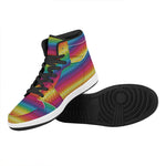 Rainbow Knitted Mexican Pattern Print High Top Leather Sneakers