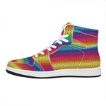 Rainbow Knitted Mexican Pattern Print High Top Leather Sneakers
