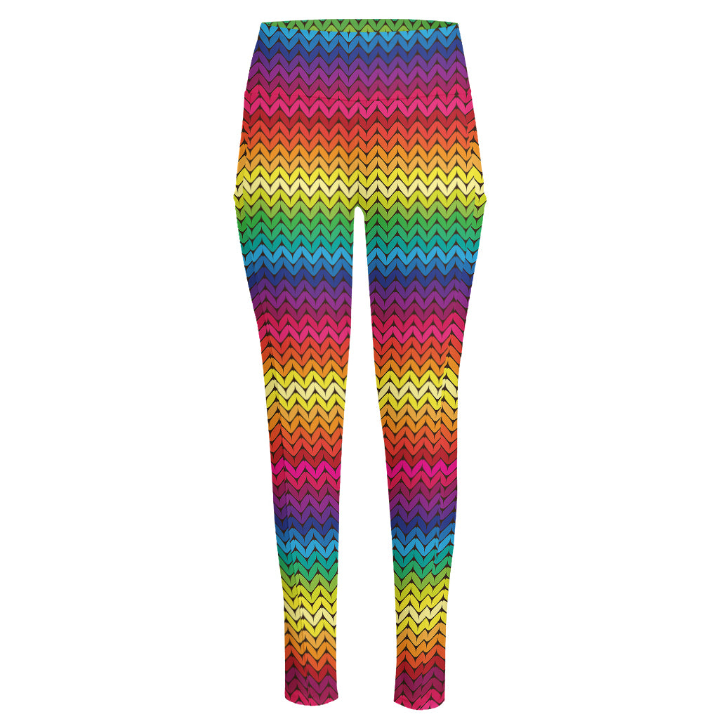 Rainbow Knitted Mexican Pattern Print High-Waisted Pocket Leggings