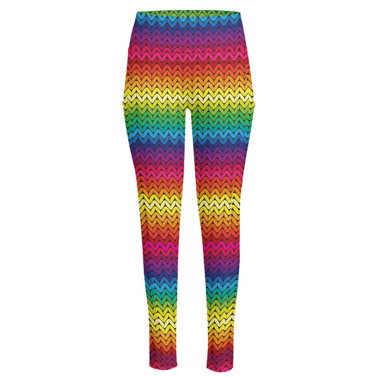 Rainbow Knitted Mexican Pattern Print High-Waisted Pocket Leggings