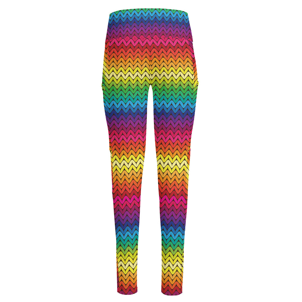 Rainbow Knitted Mexican Pattern Print High-Waisted Pocket Leggings