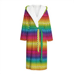Rainbow Knitted Mexican Pattern Print Hooded Bathrobe