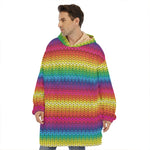 Rainbow Knitted Mexican Pattern Print Hoodie Blanket