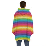 Rainbow Knitted Mexican Pattern Print Hoodie Blanket