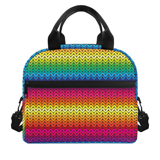 Rainbow Knitted Mexican Pattern Print Insulated Lunch Bag