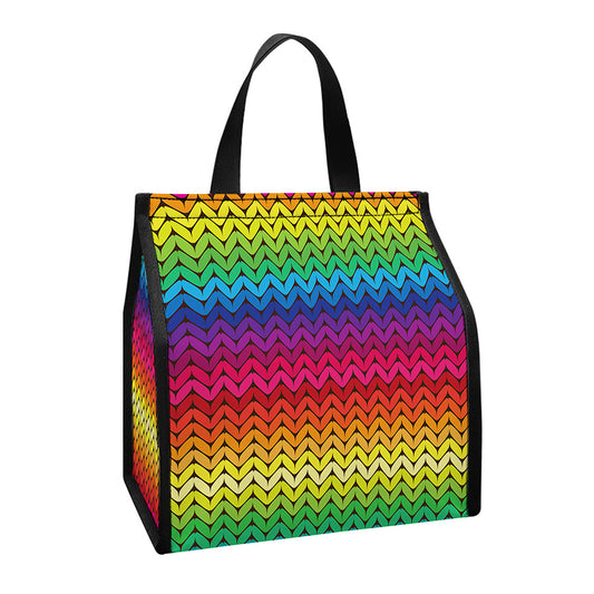 Rainbow Knitted Mexican Pattern Print Insulated Lunch Tote