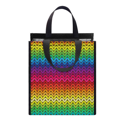 Rainbow Knitted Mexican Pattern Print Insulated Lunch Tote