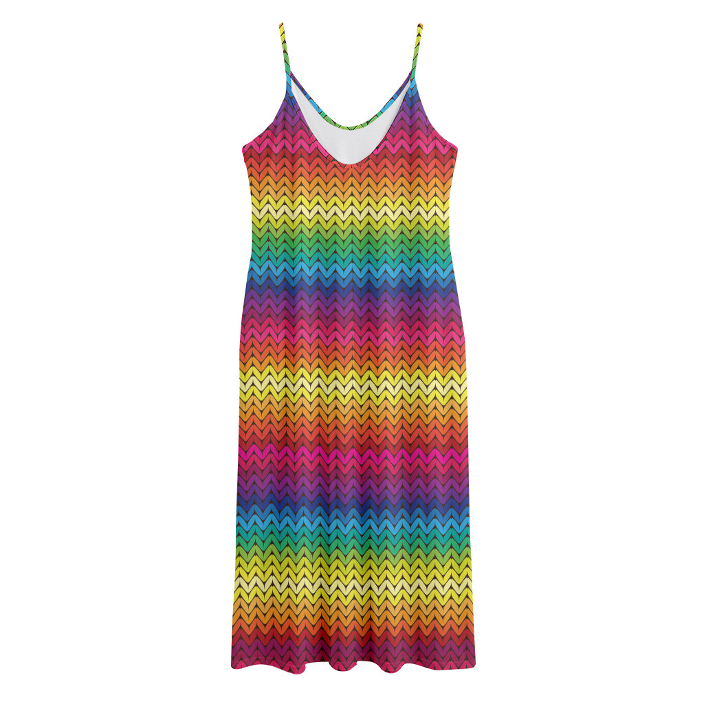 Rainbow Knitted Mexican Pattern Print Jersey Midi Cami Dress