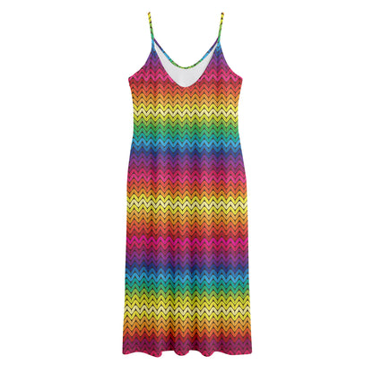Rainbow Knitted Mexican Pattern Print Jersey Midi Cami Dress