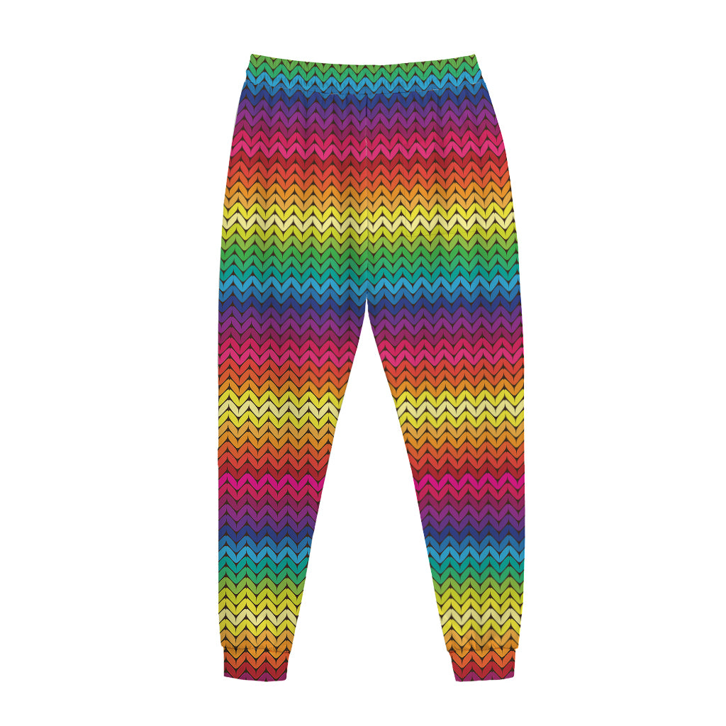 Rainbow Knitted Mexican Pattern Print Jogger Pants