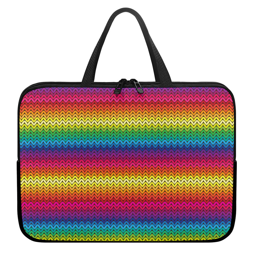 Rainbow Knitted Mexican Pattern Print Laptop Sleeve With Handle