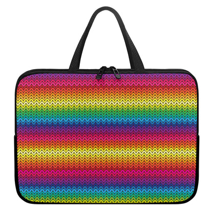 Rainbow Knitted Mexican Pattern Print Laptop Sleeve With Handle