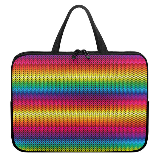 Rainbow Knitted Mexican Pattern Print Laptop Sleeve With Handle