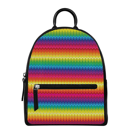 Rainbow Knitted Mexican Pattern Print Leather Backpack