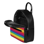 Rainbow Knitted Mexican Pattern Print Leather Backpack