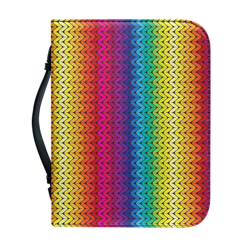 Rainbow Knitted Mexican Pattern Print Leather Bible Cover