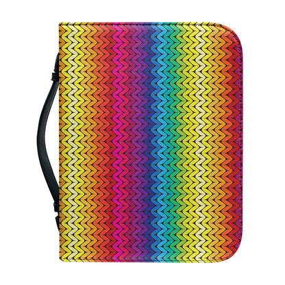 Rainbow Knitted Mexican Pattern Print Leather Bible Cover
