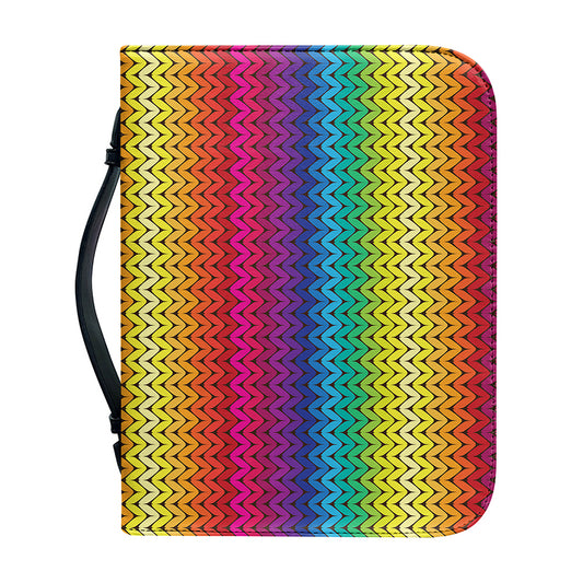 Rainbow Knitted Mexican Pattern Print Leather Bible Cover