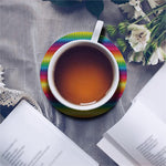 Rainbow Knitted Mexican Pattern Print Leather Coaster Set
