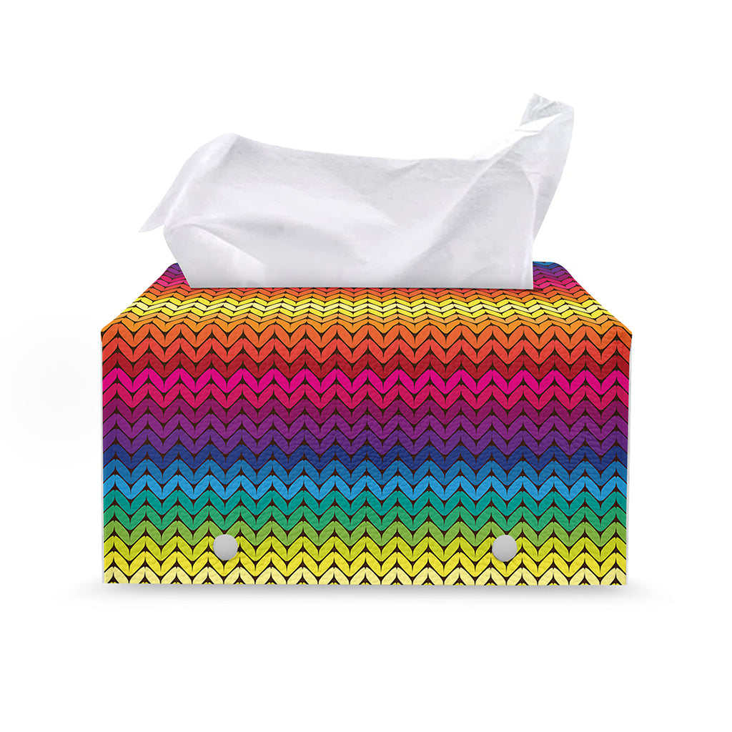 Rainbow Knitted Mexican Pattern Print Leather Tissue Box Cover