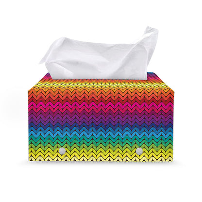 Rainbow Knitted Mexican Pattern Print Leather Tissue Box Cover
