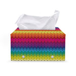 Rainbow Knitted Mexican Pattern Print Leather Tissue Box Cover