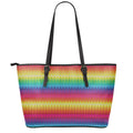 Rainbow Knitted Mexican Pattern Print Leather Tote Bag With Zipper
