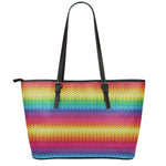 Rainbow Knitted Mexican Pattern Print Leather Tote Bag