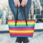 Rainbow Knitted Mexican Pattern Print Leather Tote Bag