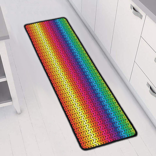 Rainbow Knitted Mexican Pattern Print Long Kitchen Mat