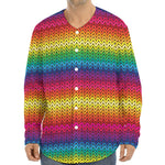 Rainbow Knitted Mexican Pattern Print Long Sleeve Baseball Jersey