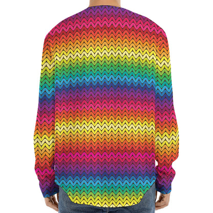 Rainbow Knitted Mexican Pattern Print Long Sleeve Baseball Jersey