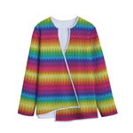 Rainbow Knitted Mexican Pattern Print Long Sleeve Short Coat