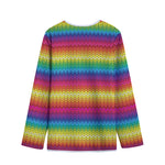 Rainbow Knitted Mexican Pattern Print Long Sleeve Short Coat