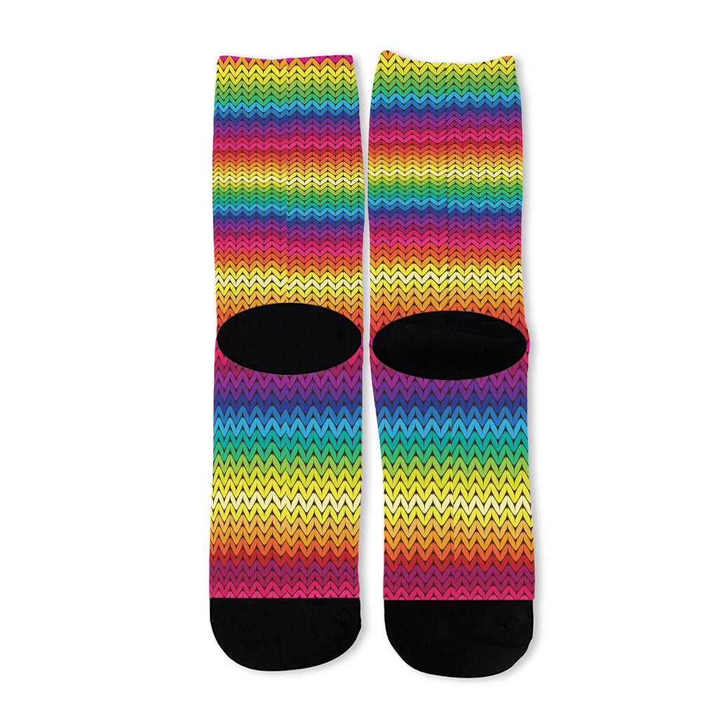 Rainbow Knitted Mexican Pattern Print Long Socks