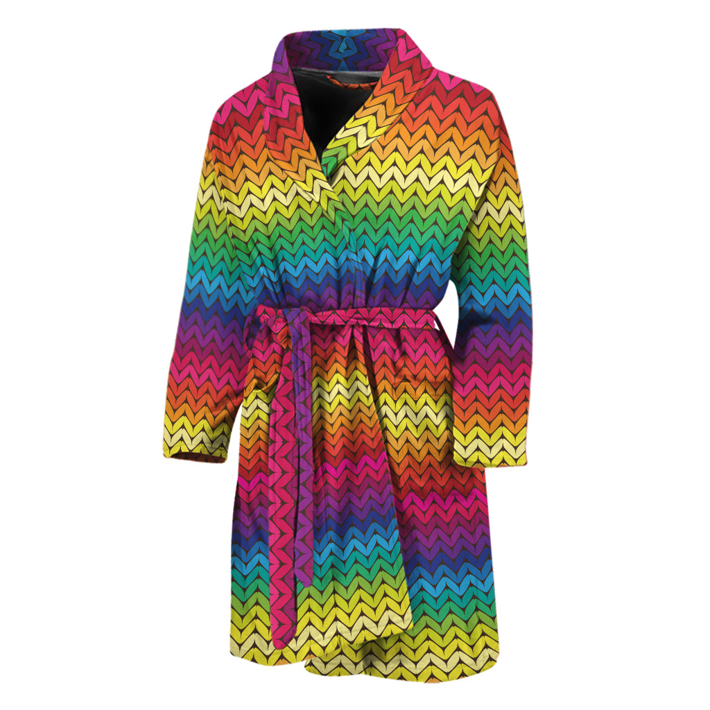 Rainbow Knitted Mexican Pattern Print Men's Bathrobe