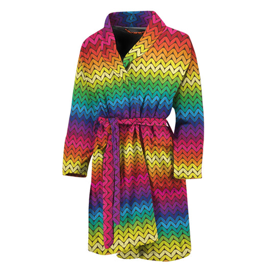 Rainbow Knitted Mexican Pattern Print Men's Bathrobe