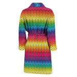 Rainbow Knitted Mexican Pattern Print Men's Bathrobe